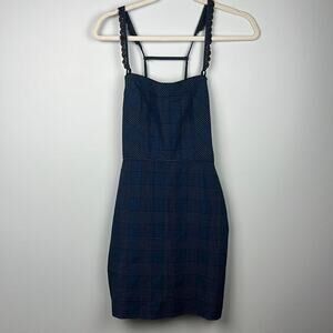 Free People Intimately FP black and blue plaid apron style mini dress small